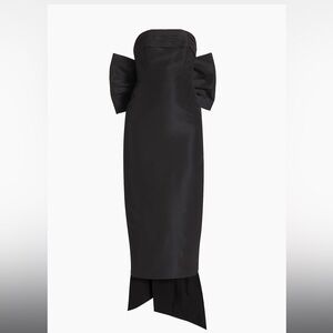 Elegant Bow Back Black Strapless Midi Dress